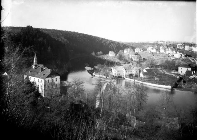 Čelkovické lázně na levém břehu Lužnice 1925   Tábor,celek,vilová čtvrť Klokoty, mlýn Veselý