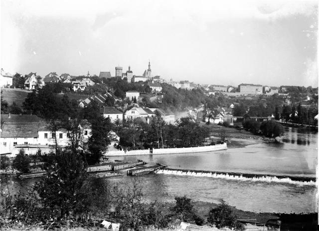 Tábor přes Lužnici od Čelkovic 1922  obrácený negativ Tábor,celek,Lužnice