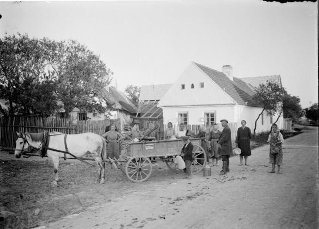 Karel Pěchota nákup mléka v Turovci 1925 Karel Pěchota obchod zbožím smíšeným  vesnice,kůň,Turovec,Karel Pěchota