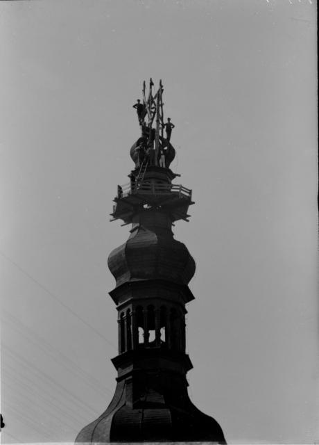 Oprava věže táborské 7.9.1927   Tábor,kostel