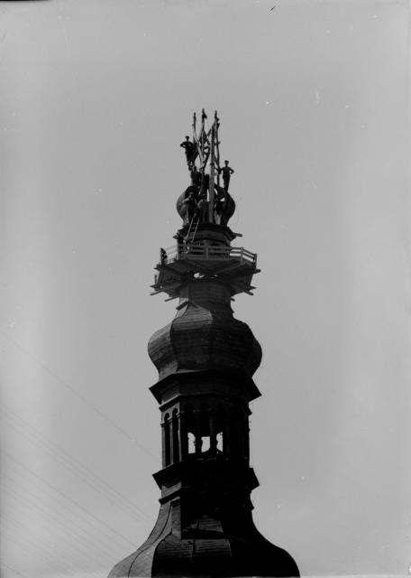 Oprava věže táborské 7.9.1927   Tábor,kostel