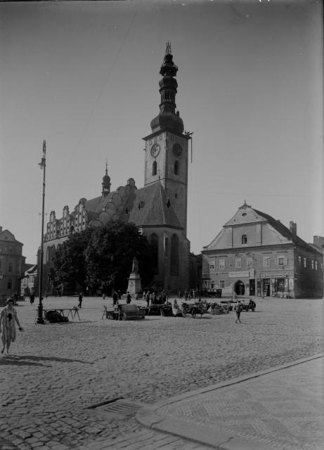 Oprava věže táborské 6.9.1927   Tábor,kostel.Žižkovo náměstí