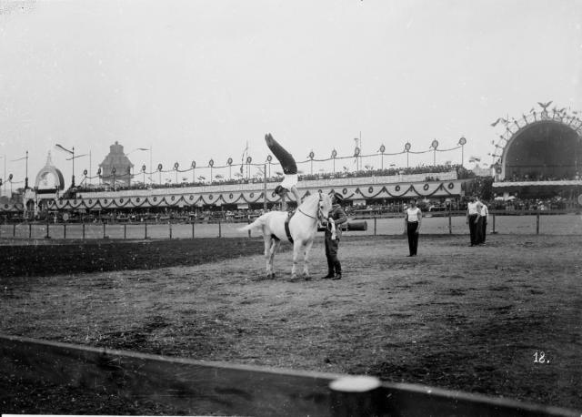 Skok přes živého koně na IV. všesokolském sletu v Praze  1901