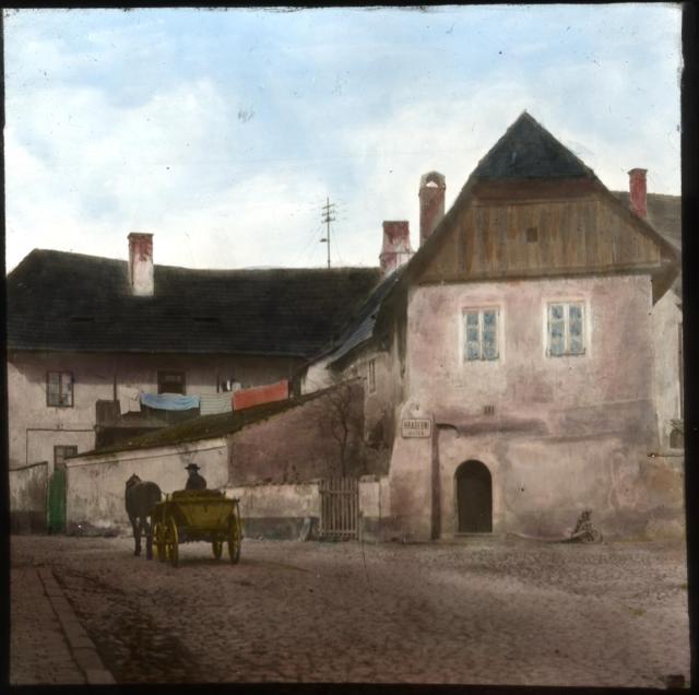 185. - Pohled z Parkánů u Hradební ulice u synagogy   Tábor,Parkána