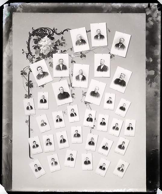 Tablo - muži (anonymní)  Na krabičce:  194 v kroužku, 612  Tabla skupiny a portrét paní Hafrové  Na rever... skupina