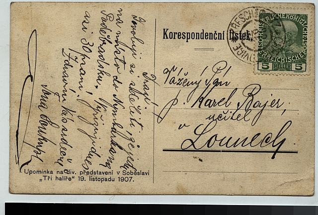 divadlo Tři haléře Soběslav 19. 11. 1907
