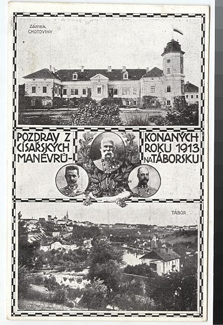 manévry 1913, zámek Chotoviny  K digitalizaci zapůjčil Z. Flídr manévry,uniforma,voják,Franz Josef