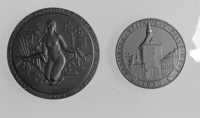 medaile, Krajinská výstava Pelhřimov 1926,Jihočeská výstava 1929   medaile, Krajinská výstava ,Pelhřimov 1926,Jihočeská výstava, 1929