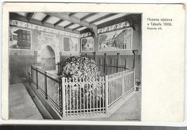 Husova výstava v Táboře 1906,Husova síň  Zapůjčil k digitalizaci Z. Flídr pohlednice,celek