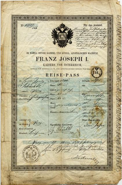 Cestovní pas Ignáce Šechtla str. 1   cestovní pas,Ignác Šechtl