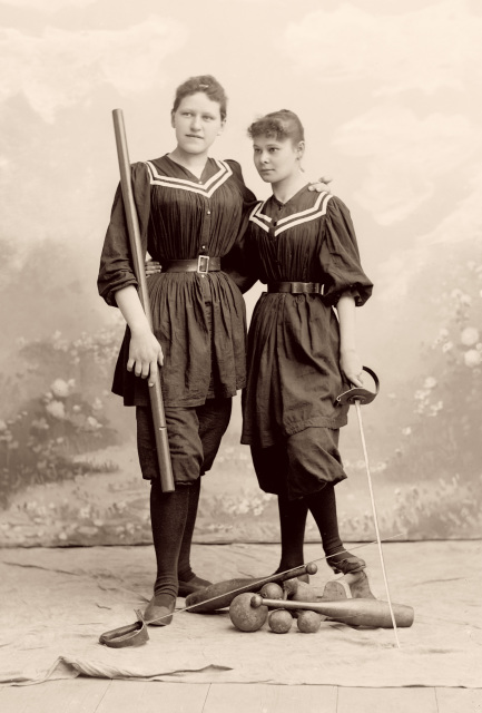 Sportswomen with Sporting Equipment, end 19th Century