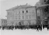 Gymnázium v zimě po roce 1908 (in Czech), keywords: Tábor, Mikoláš z Husi square, winter