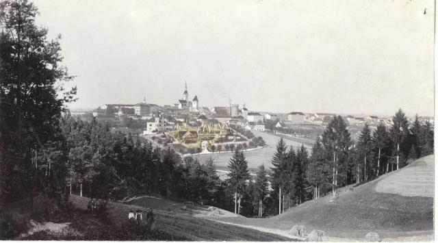 výstava v roce 1902, pohled na město od jihu a na plochu výstavy (in Czech), keywords: whole, Tábor  whole, Tábor