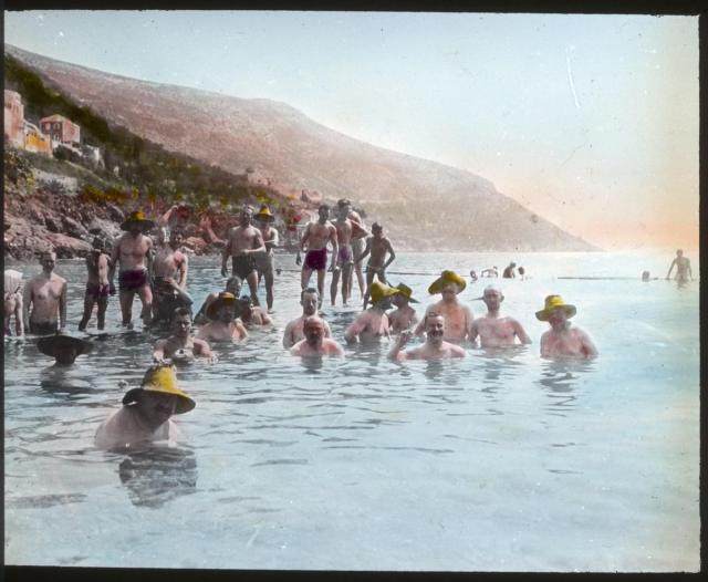 Army bathing place, Dubrovnik, Croatia, 1910  sport, Sokol, Yugoslavia, Sokol meeting, Dubrovník, group, army swimming place