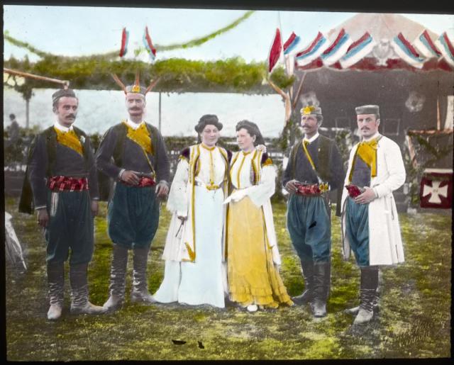 Ministers from Montenegro, Mrs. Pippidová and prince Nikola, 1910  sport, Sokol, Yugoslavia, Sokol meeting, mrs. Pippidová, kníže Nikolaj
