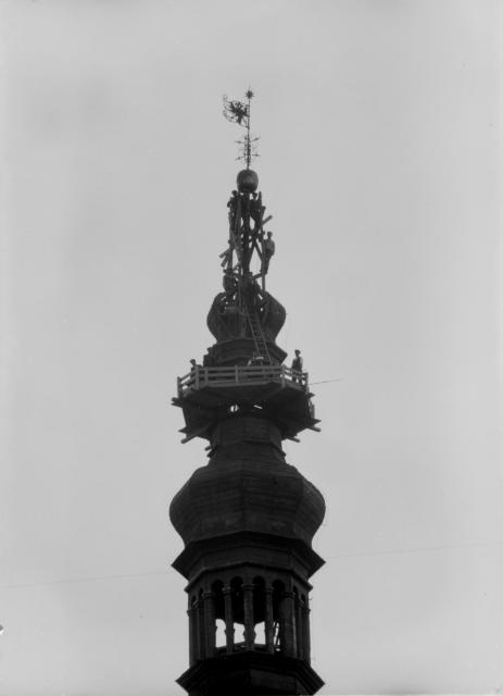 Oprava věže táborské 22.8.1927   Tábor,kostel