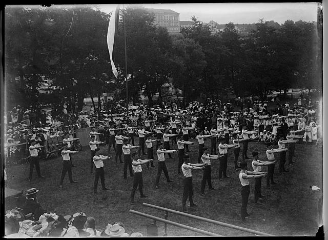 Veřejné cvičení Sokola Tábor, 1903   Sokol,cvičení,sport,reportáž