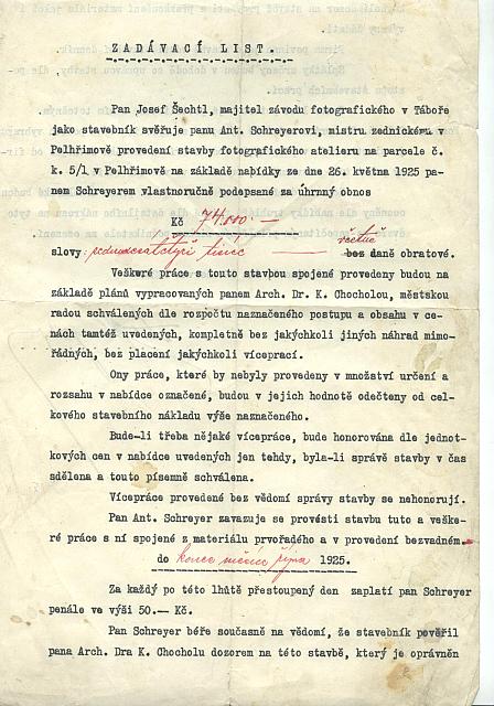 atelier 419 zadání stavby 1925   dokument
