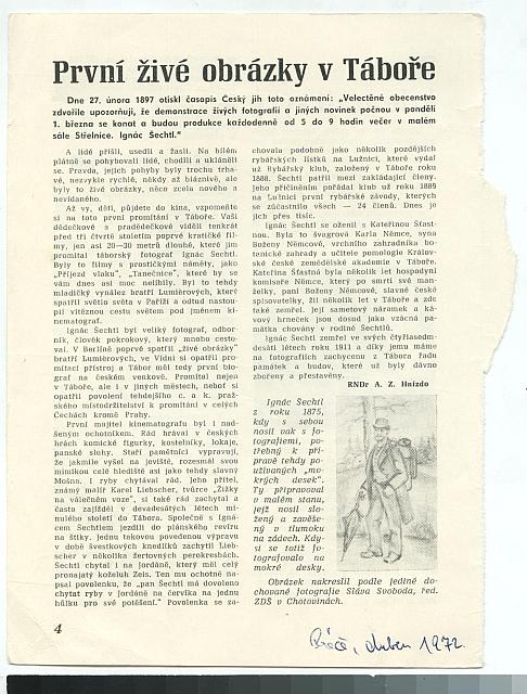 Článek o kinematografu Šechtla 1972 A. Z. Hnízdo   Šechtl
