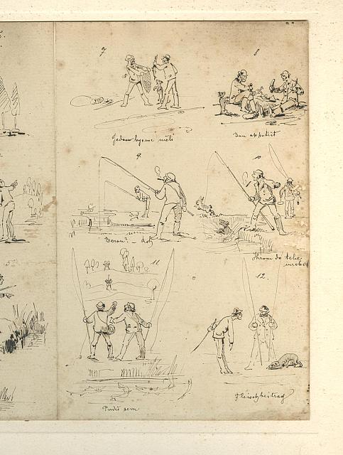 Ignác Šechtl , rybář, kresba od Libscher   kresba,ryba