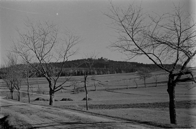 pohled na Choustník ze silnice z Radenína do Terezína   Choustník,krajina