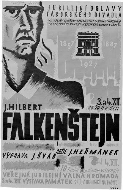 Plakát na jubilejní oslavy Táborského divadla jubilejní oslavy Táborského divadla,J. Hilbert,Falkštejn  plakát,ochotnící,J. Hilbert,Falkštejn