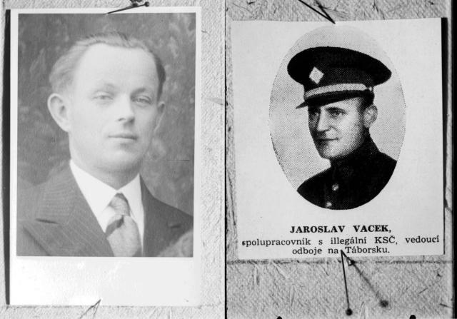 Reprodukce portrétů Jaroslav Vacek,spolupracovník s ilegální KSČ,vedoucí odboje na Táborsku 2 desky portrét,muž,reprodukce