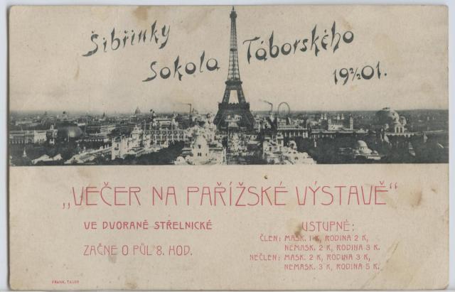 Šibřinky Sokola Táborského, 1901, večer na Pařížské výstavě pani Alena TichýLukšičková  portrét,