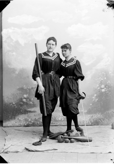 Sportswomen with Sporting Equipment, end 19th Century