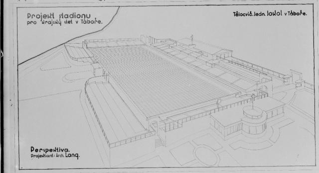 Projekt stadionu v Táboře (in Czech), keywords: Tábor, stadion, plán, Lang, sokol  Tábor, stadion, plán, Lang, sokol