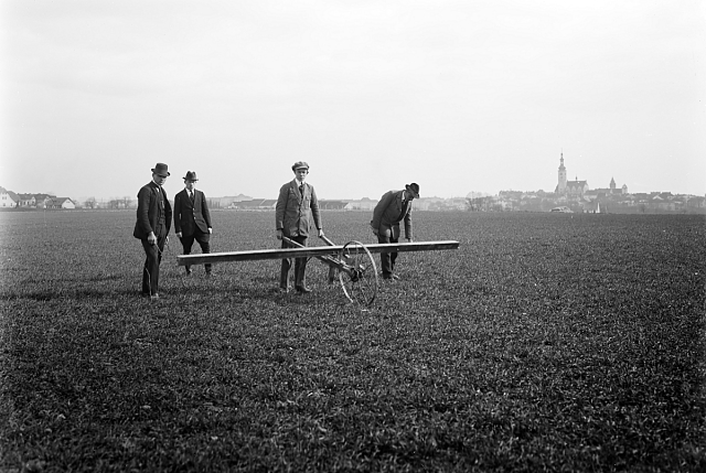 Clover seed being direct drilled into pasture, 1920s.