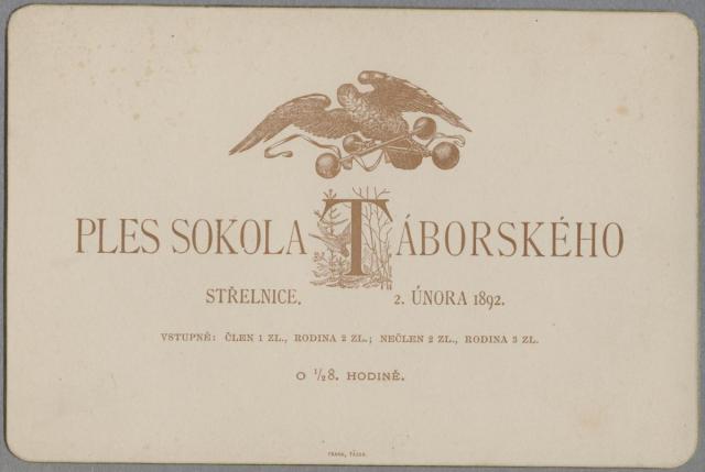 Pozvánka na Šibřinky 1892 (in Czech), keywords: šibřinky (Sokol festival)  šibřinky (Sokol festival)