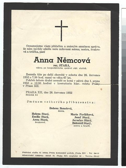 parte Anna Stará (in Czech), keywords: Božena Němcová  Božena Němcová