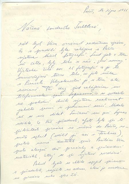 výstava 1966 dopis z Paříže (in Czech), keywords: dokumentace  dokumentace
